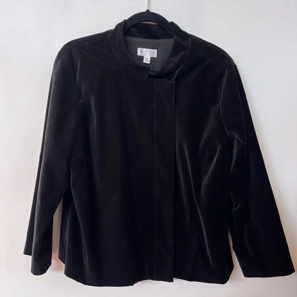 Isaac Mizrahi for Target Black Velvet 3/4 Sleeve Blazer Office Mandarin Collar